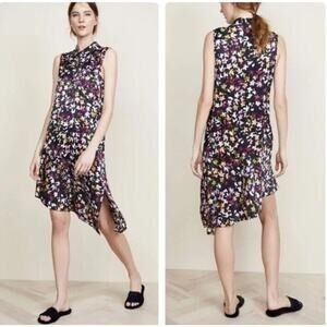 Equipment XS Tira Silk Shift Asymmetrical MIDI Dress Eclipse Multi Floral Ac24